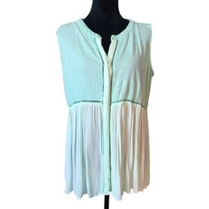For The Republic Button Front Boho Sheer Tank Womens L Pastel Flowy Beach Shirt